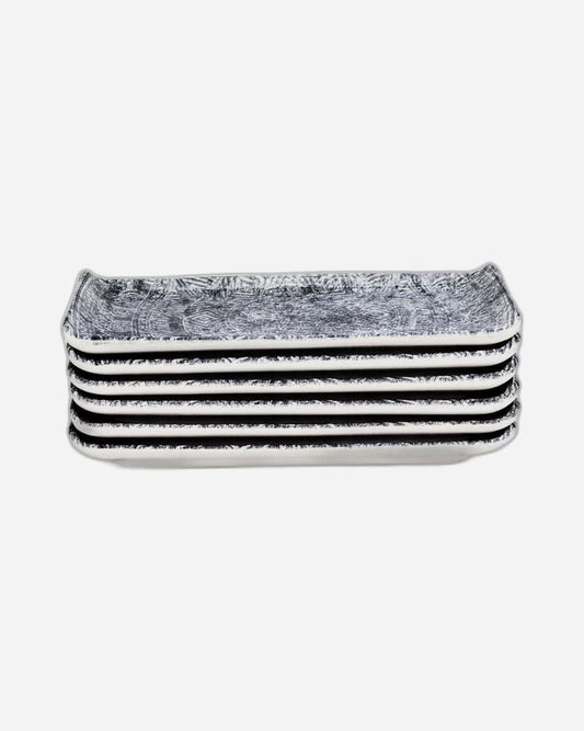 Edessa Ginko Ceramic Rectangle Serving Plate (Multicolor, 12.5 x 24cm, Set of 6)