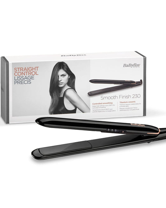 BaByliss Smooth Finish 230 Hair Straightener |Titanium Ceramic Plates For Efficient Straightening |Adjustable Temperature Settings For Versatile Styling |Salon-quality Results At Home| ST250SDE(Black)