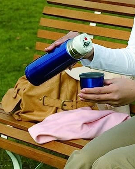 Zojirushi SV-GG35-AH, Stainless Steel Flask With Cup, 0.35 Liter Capacity, Blue