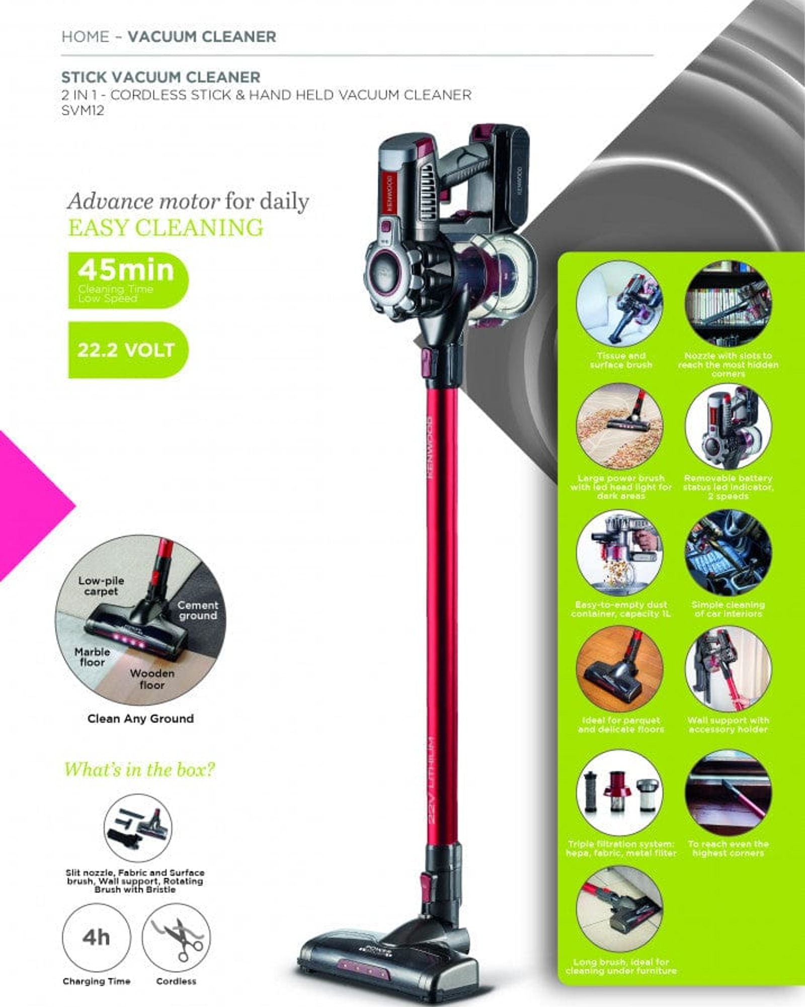 Kenwood 2 in 1 Cordless Stick & Handheld Vacuum Cleaner