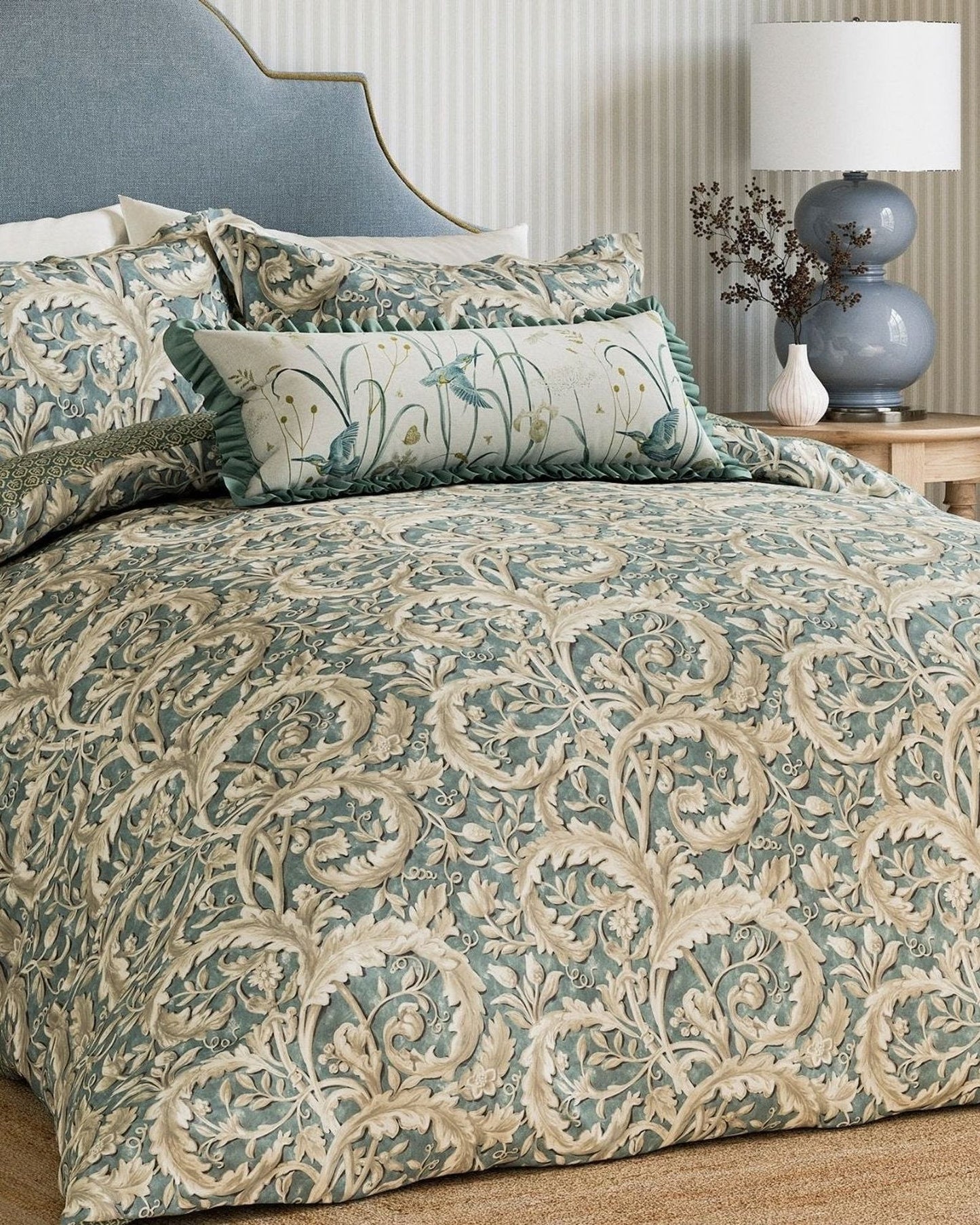 Sanderson "Tila Lime" Duvet Cover Set in Soft Teal