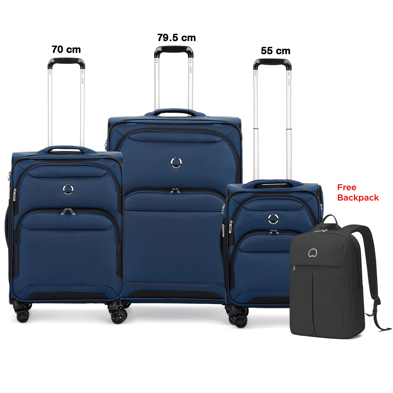 Delsey Paris Sky Max 3Piece Luggage Trolley Set + Free Agreable Backpack