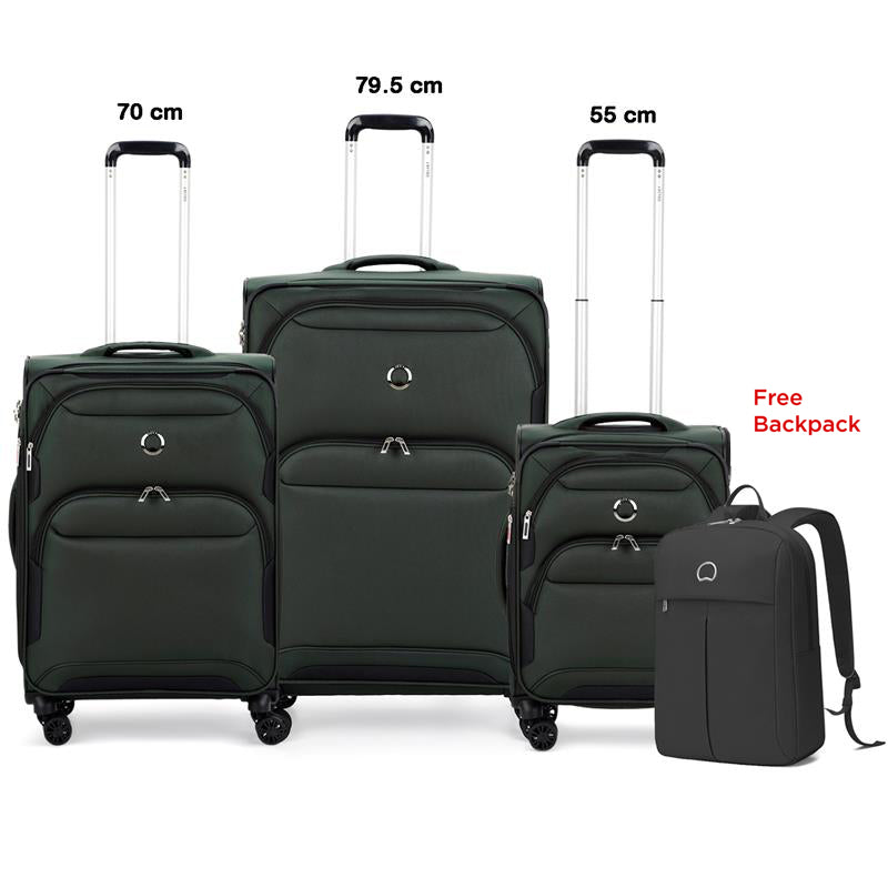 Delsey Paris Sky Max 3Piece Luggage Trolley Set + Free Agreable Backpack