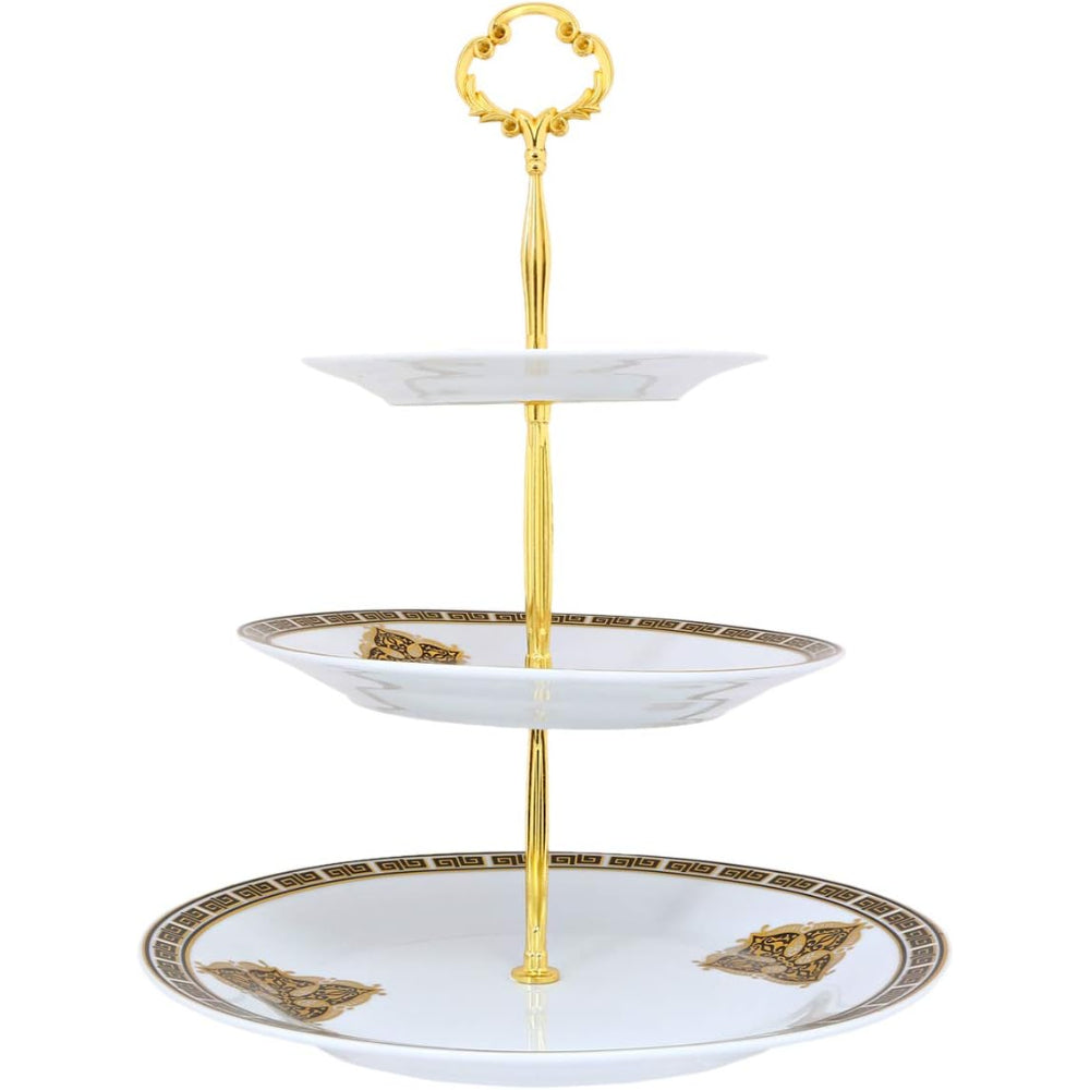 Shallow Bone China 3-Tier Cake Plate, Elegant Porcelain Dessert Stand for Afternoon Tea, Pastries, & Weddings