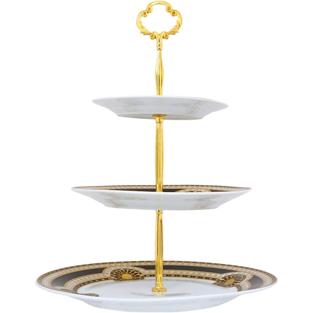 Shallow Bone China 3-Tier Cake Plate, Elegant Porcelain Dessert Stand for Afternoon Tea, Pastries, & Weddings