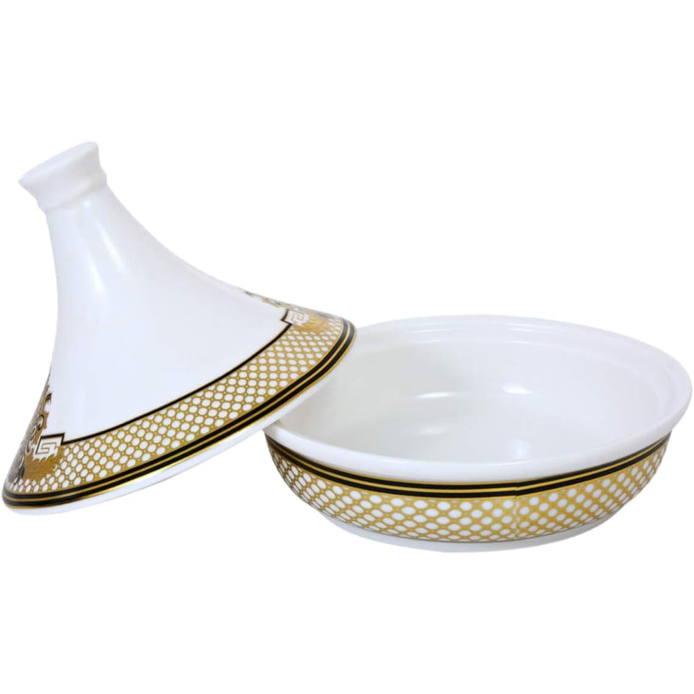 Shallow Bone China Tajine Set with Cover 6 Inches (15 cm), Elegant Porcelain Moroccan Cooking Pot for Stews & Dishes