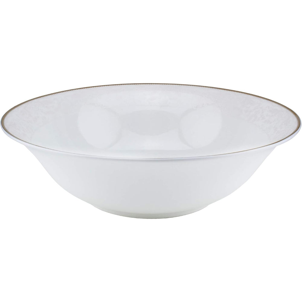 Shallow Porcelain Sahara Bowl with Gold Rim, White, 23 cm, Elegant Porcelain Serving Bowl for Soup, Salad & Desserts
