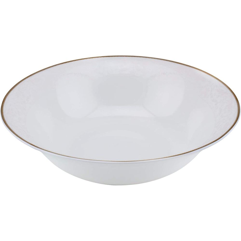 Shallow Porcelain Sahara Bowl with Gold Rim, White, 23 cm, Elegant Porcelain Serving Bowl for Soup, Salad & Desserts