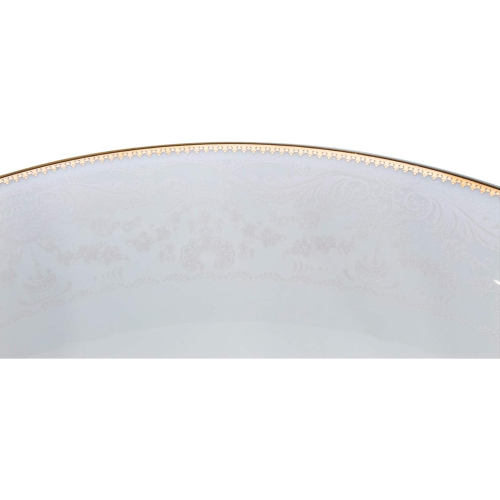 Shallow Porcelain Sahara Bowl with Gold Rim, White, 23 cm, Elegant Porcelain Serving Bowl for Soup, Salad & Desserts