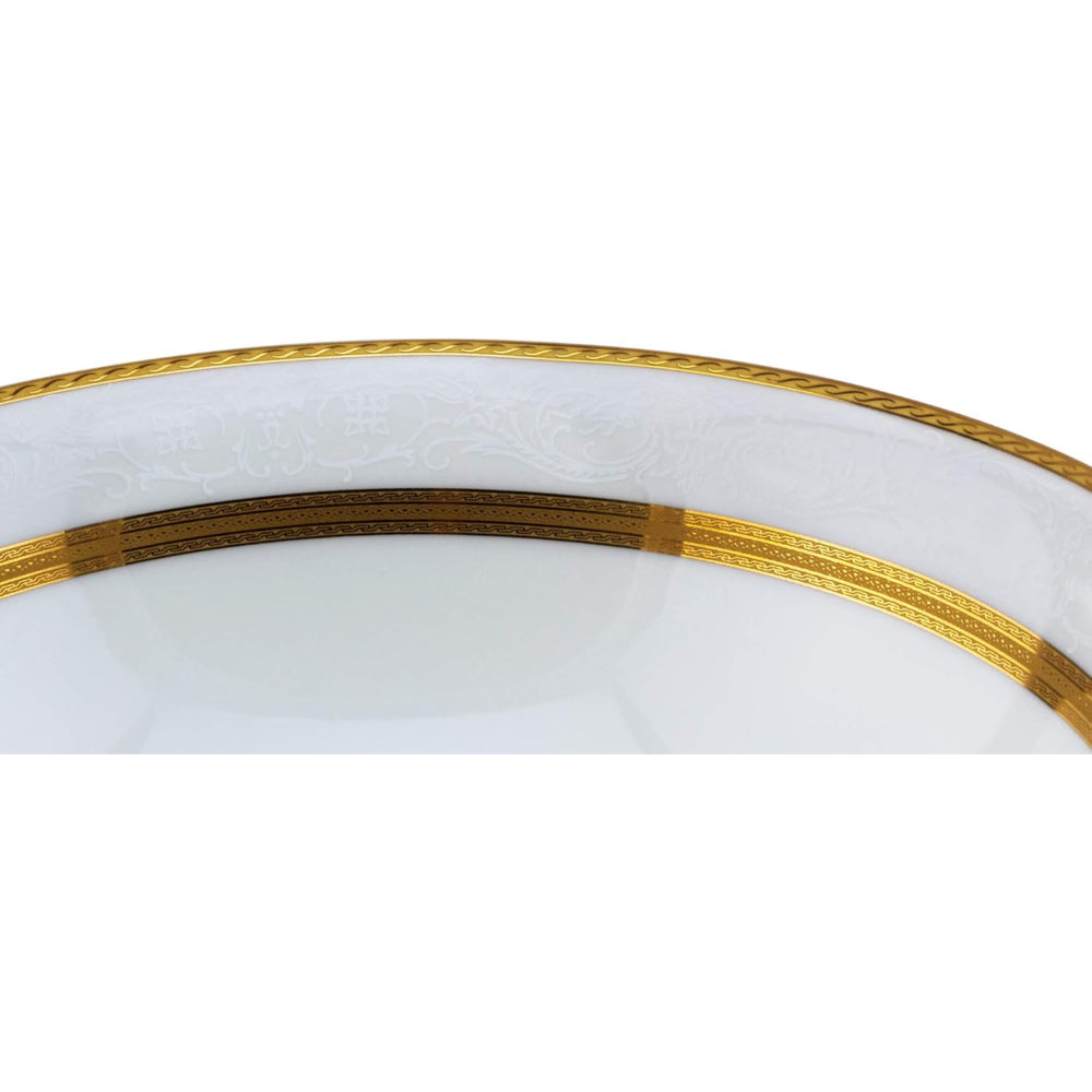 Shallow Porcelain Royal Bowl with Gold Rim, White, 23 cm, Elegant Serving Bowl for Soup, Salad, Dessert & More