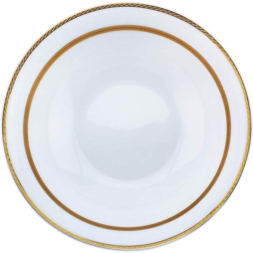 Shallow Porcelain Royal Bowl with Gold Rim, White, 23 cm, Elegant Serving Bowl for Soup, Salad, Dessert & More