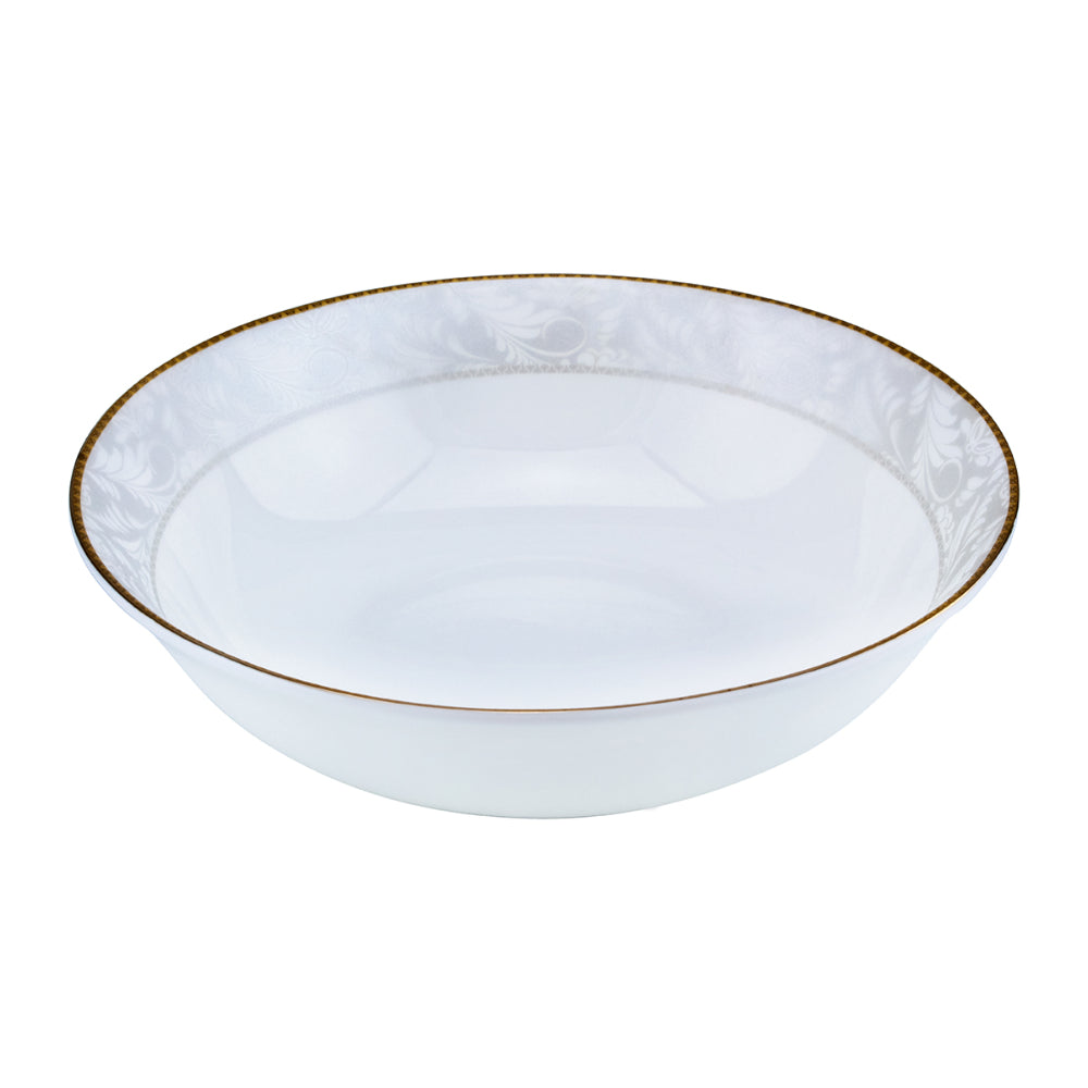 Shallow Porcelain Elegance Bowl with Gold Rim, White, 23 cm, Elegant Serving Bowl for Soup, Salad, Dessert & More