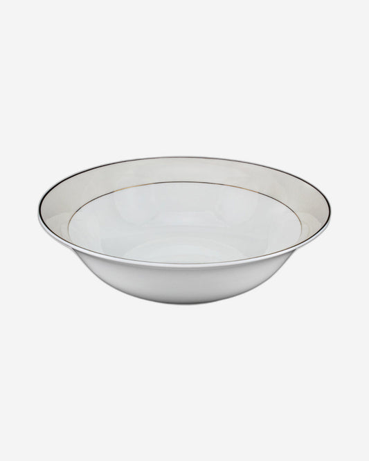 Shallow 23 cm Porcelain Platinum Bowl with Gold Rim, White, Elegant Serving Bowl for Soup, Salad, Dessert & More