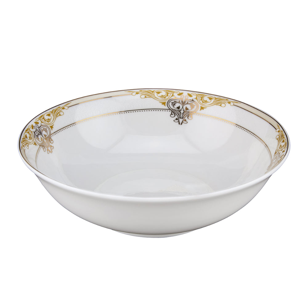 Shallow Porcelain Prestige Bowl with Gold Rim, White, 23 cm, Elegant Serving Bowl for Soup, Salad, Dessert & More