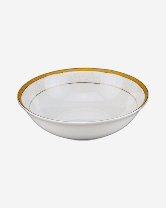 Shallow Porcelain Palazzo Bowl with Gold Rim, White, 23 cm, Elegant Serving Bowl for Soup, Salad, Dessert & More