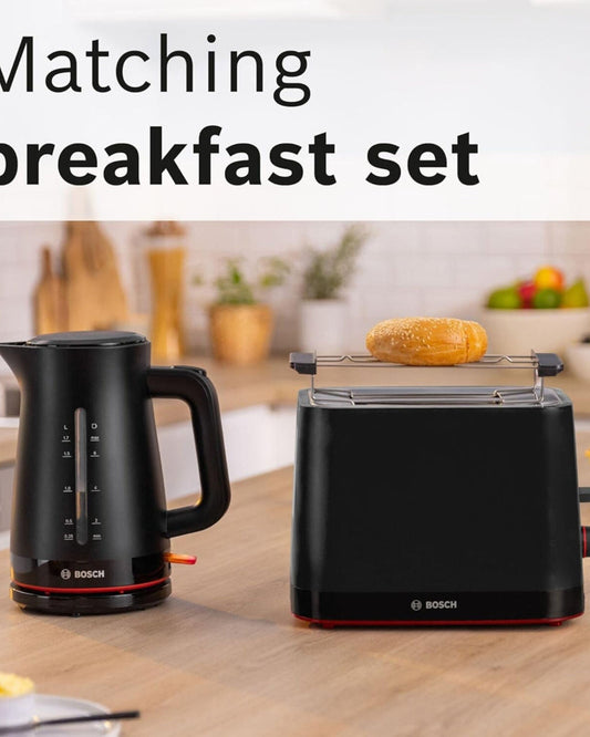 Bosch MyMoment Infuse Electric Kettle with 1.7 L Capacity and Fast Boil, Dual Sided Water Gauge, Limescale Filter, Cord Storage TWK3M123GB Black