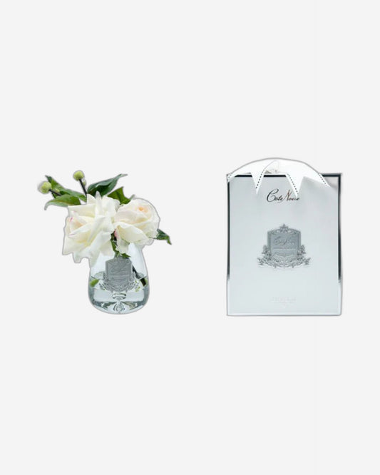 "Tear Rose Bouquet" in Glass Vase with Artificial Silk Flowers