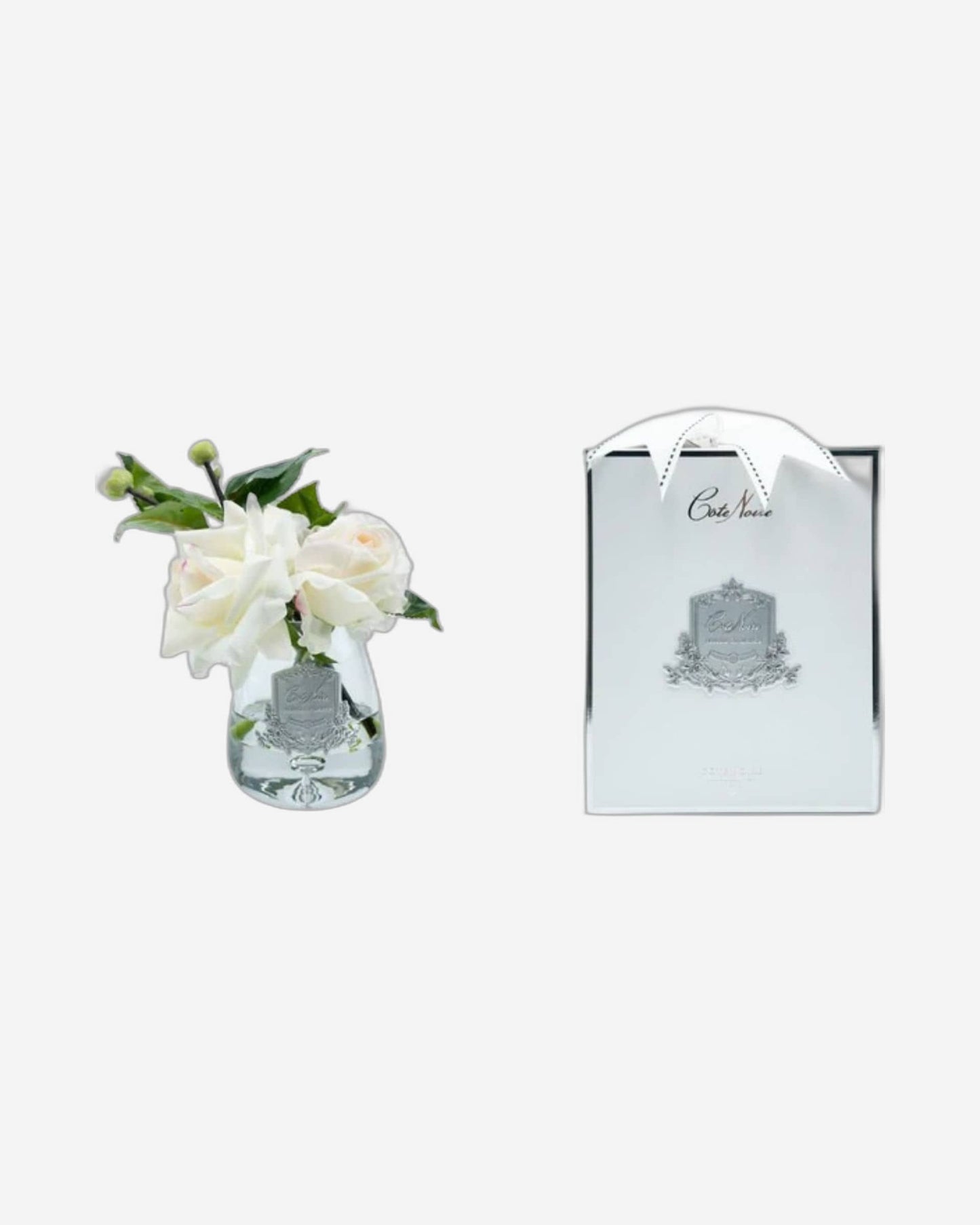 "Tear Rose Bouquet" in Glass Vase with Artificial Silk Flowers