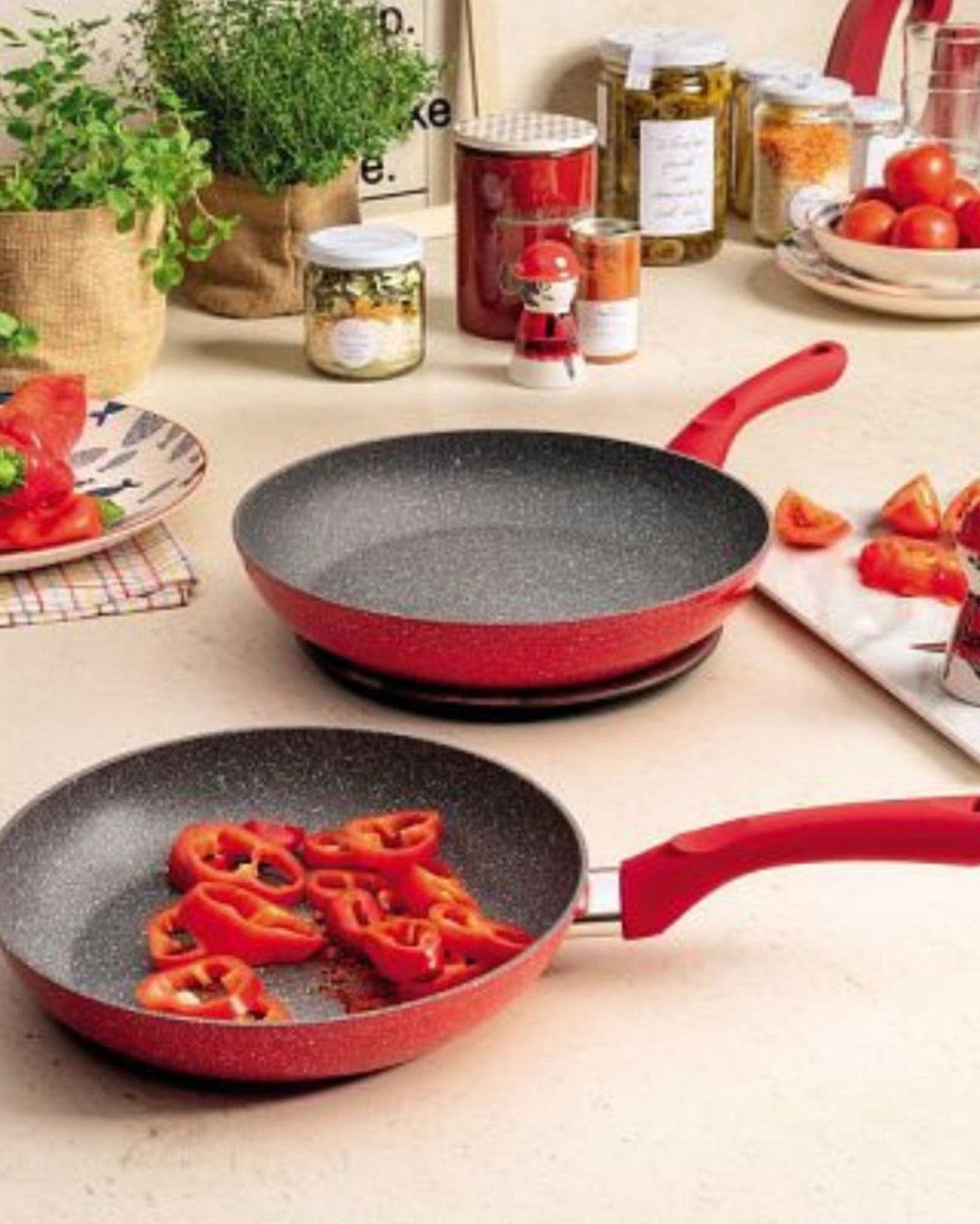 Tognana Frying Pan Set 2Pc Red Stone Marble