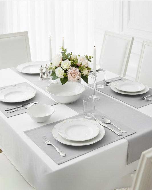 Shallow SAFY Dinner Set 32 pcs White with Gold-Plated Border