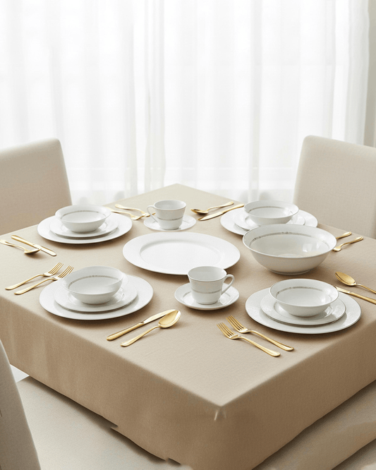 Shallow ISLA Dinner Set 32 pcs Classic White with Serving Pieces