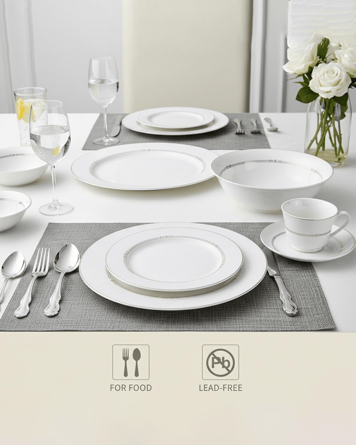 Shallow ISLA Dinner Set 32 pcs Classic White with Serving Pieces