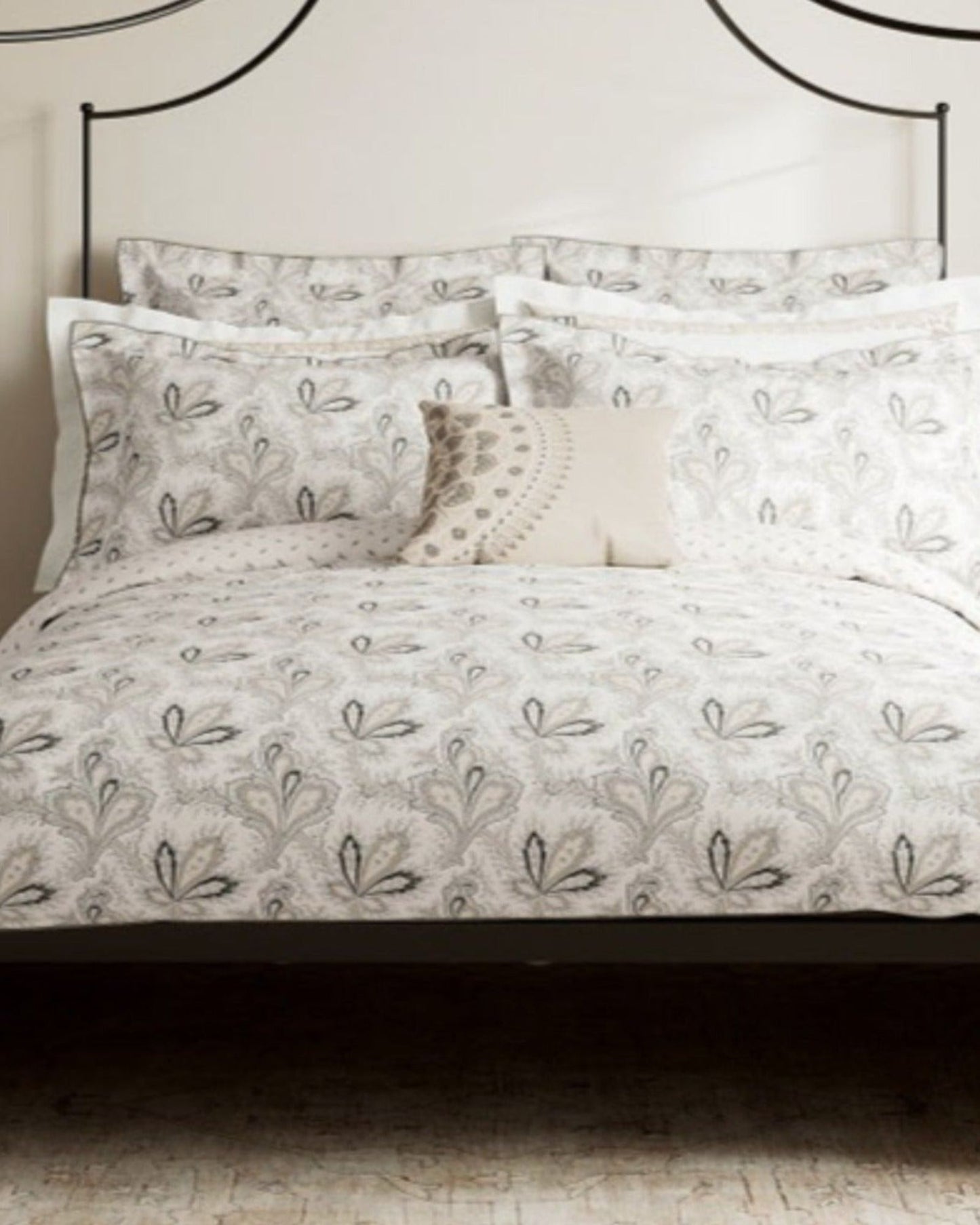 V & A "Aarya" Duvet Cover in Soft Ivory & Slate
