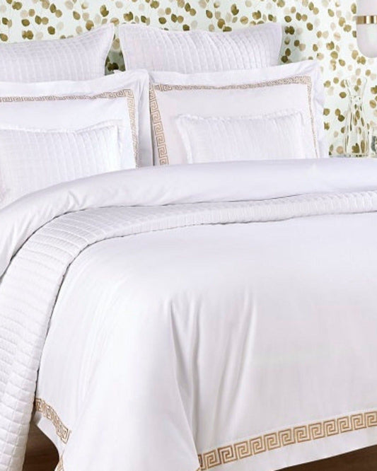 Christy "Verina" Duvet Cover Sets- White with Gold Embroidery