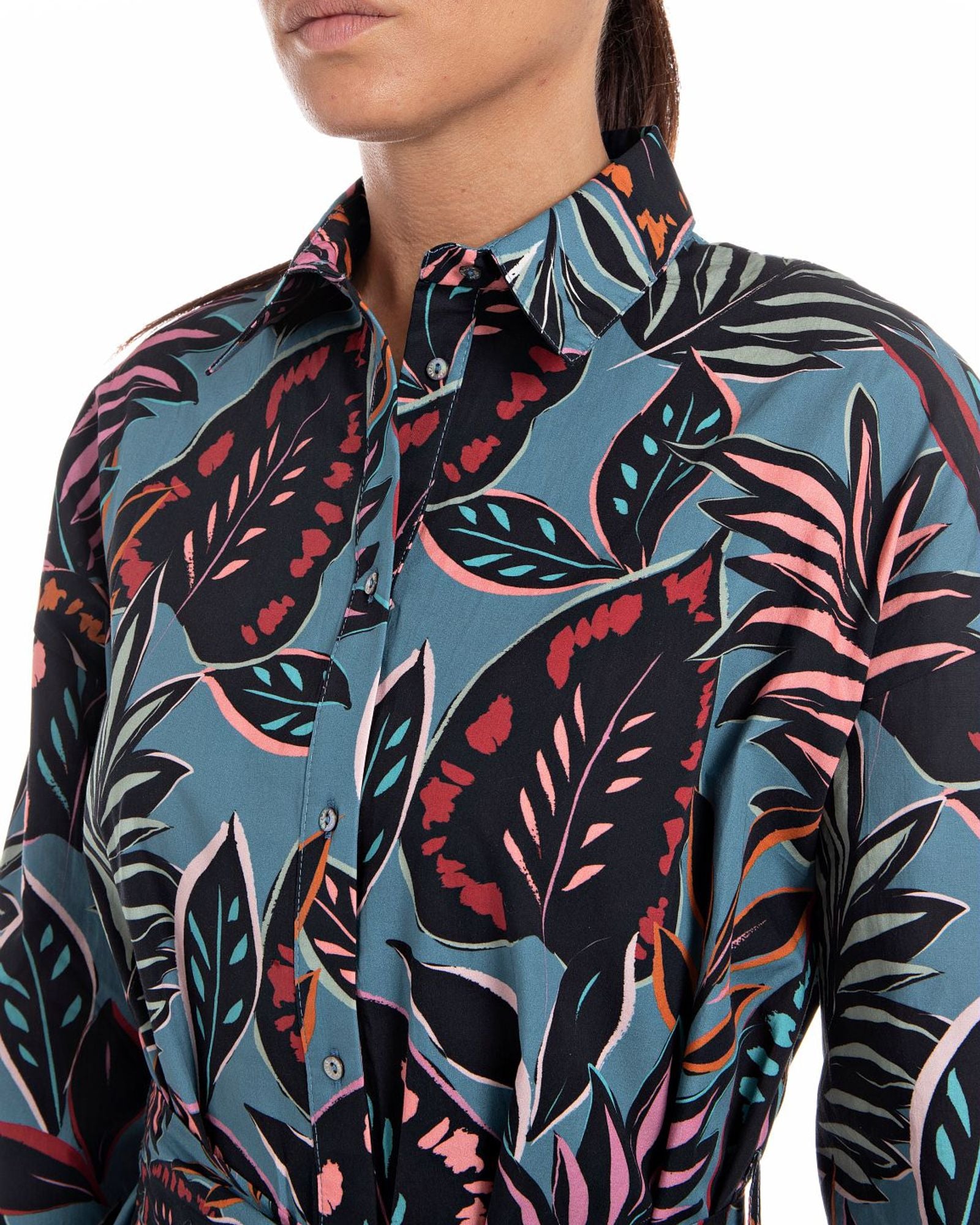 Printed Shirt-Dress With Frill