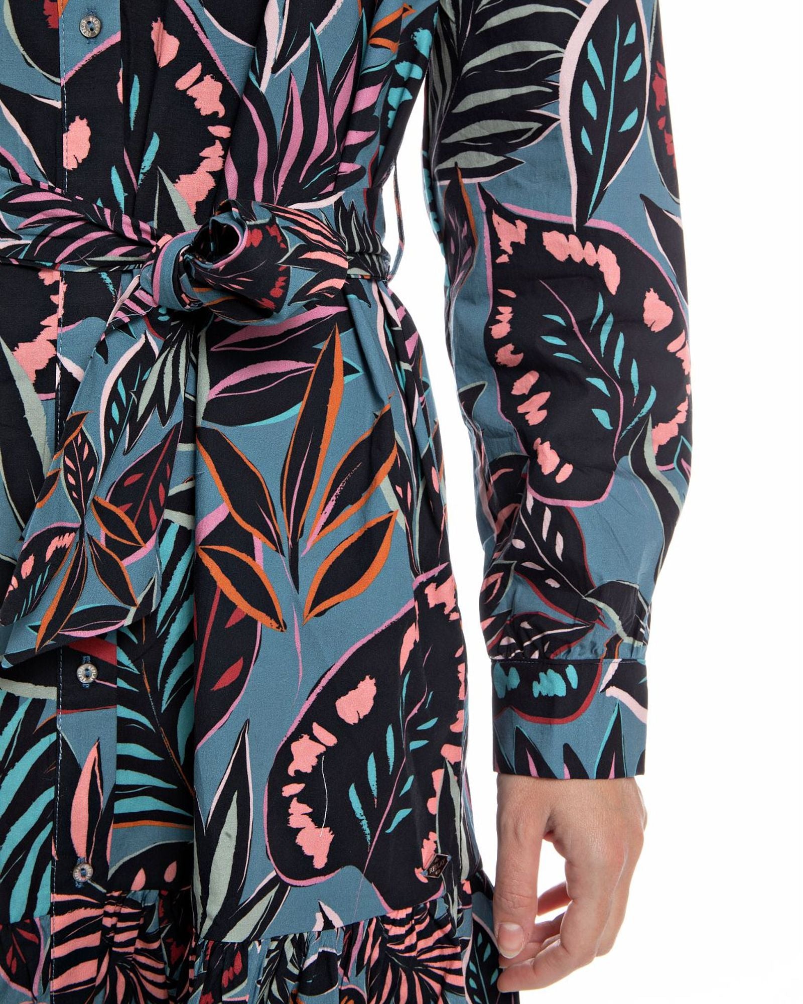 Printed Shirt-Dress With Frill