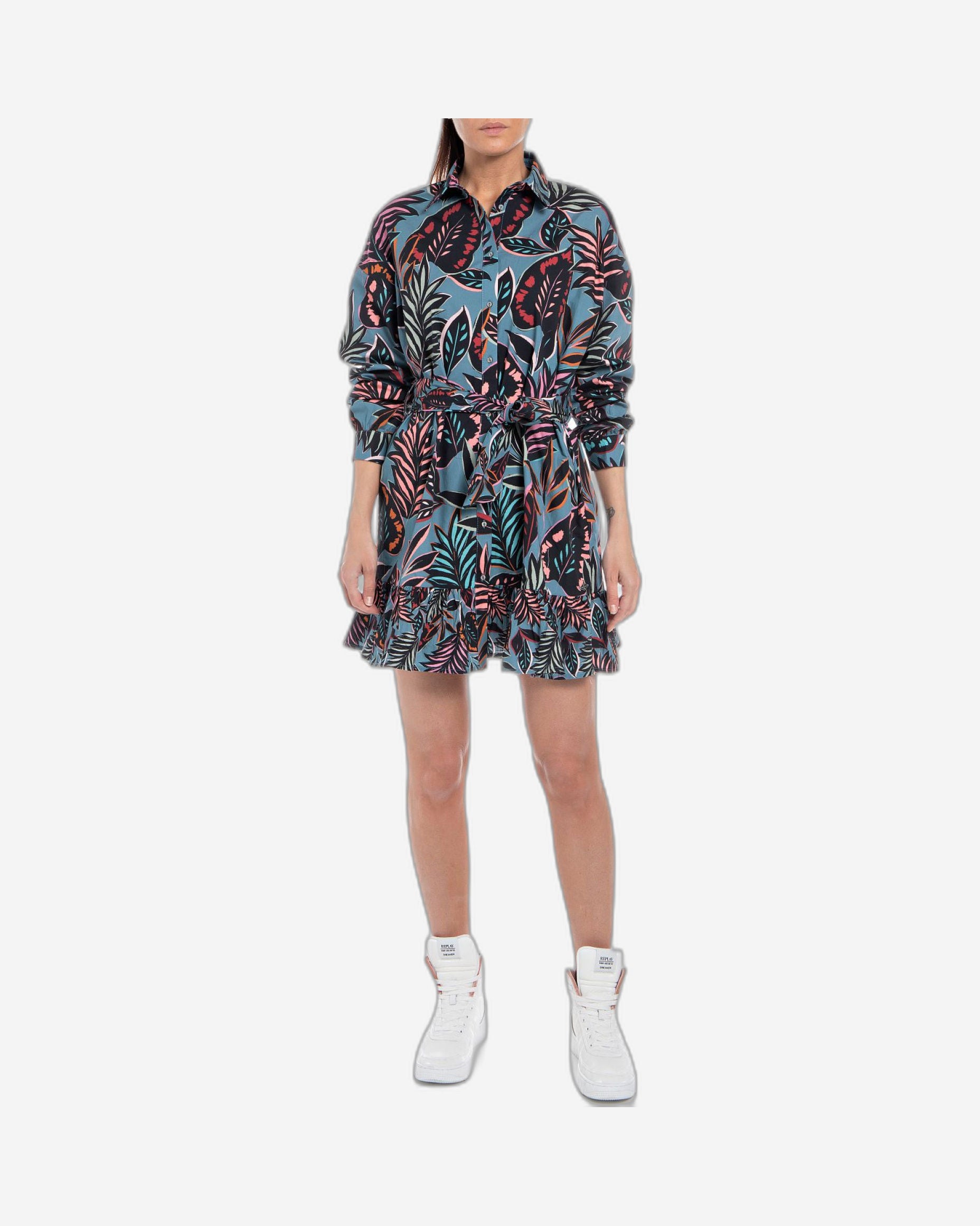 Printed Shirt-Dress With Frill