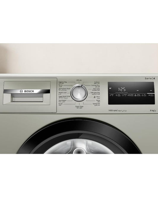 Bosch Front Load Washing Machine, ActiveWater Plus & Reload Function, 8 kg & 1400 RPM, Silver Inox, German Engineering – WAN28283GC