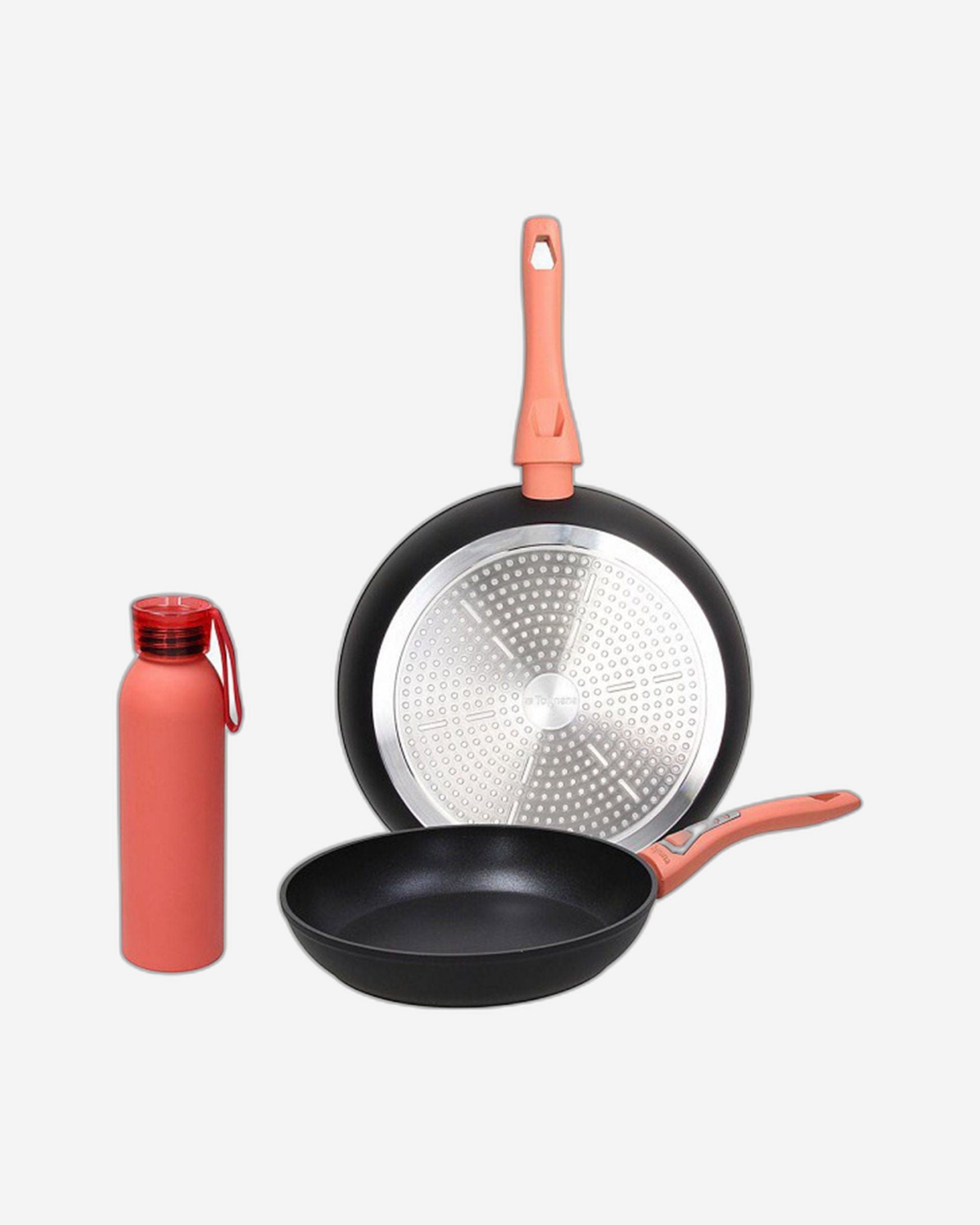 Tognana I Love The Planet Aluminium Bottle With 2 Frying Pans Set, Coral