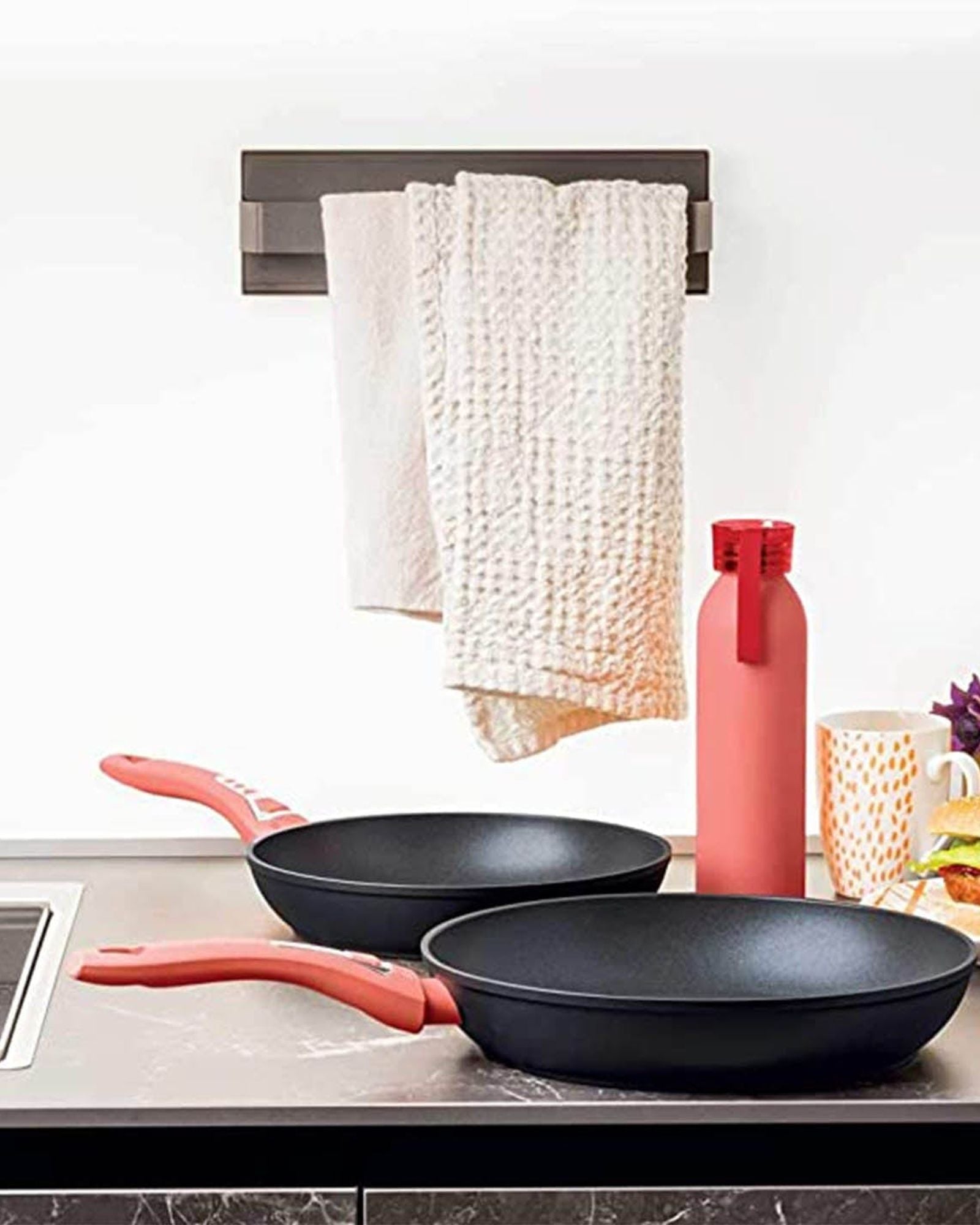 Tognana I Love The Planet Aluminium Bottle With 2 Frying Pans Set, Coral