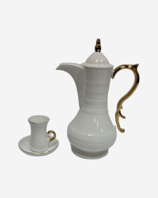 Shallow 13-Piece Istikan Tea Set, Elegant Porcelain Tea Set for 6, Includes Tea Pot, Tea Glasses & Saucers