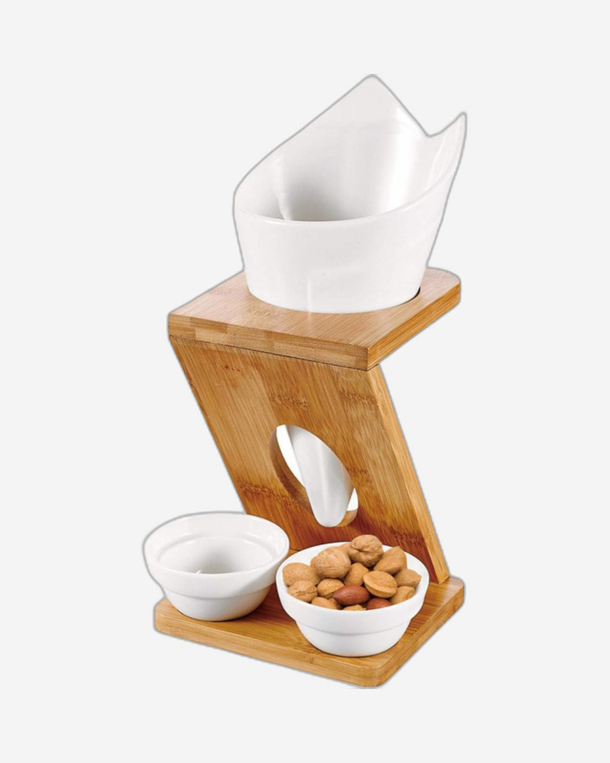 Shallow Fries Holder with 2 Sauce Dips & Bamboo Holder, 25 cm, Stylish and Practical Fry Serving Set for Snacks, Fries, and Sauces