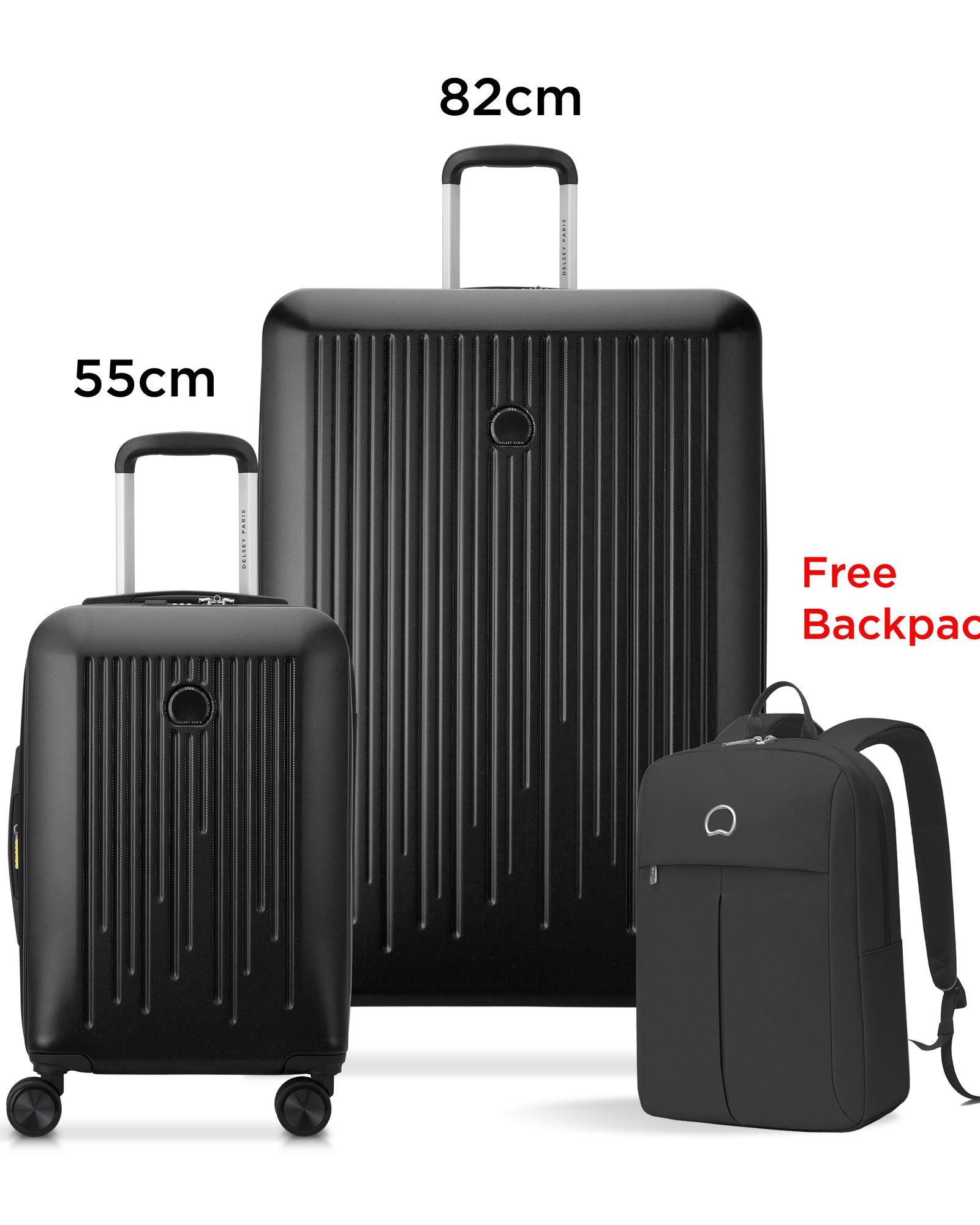 Delsey Paris Christine 55+82Cm Hardcase 4 Double Wheel Expandable Cabin & Check-In Luggage Trolley Set Klein Blue + Free Agreable Backpack