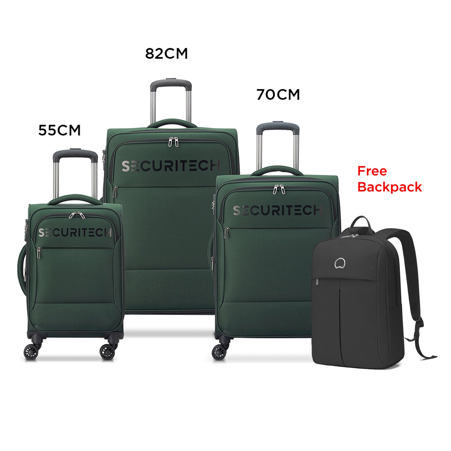 Delsey Paris Vanguard 3Piece Set Expandable Luggage Trolley + Free Agreable Backpack