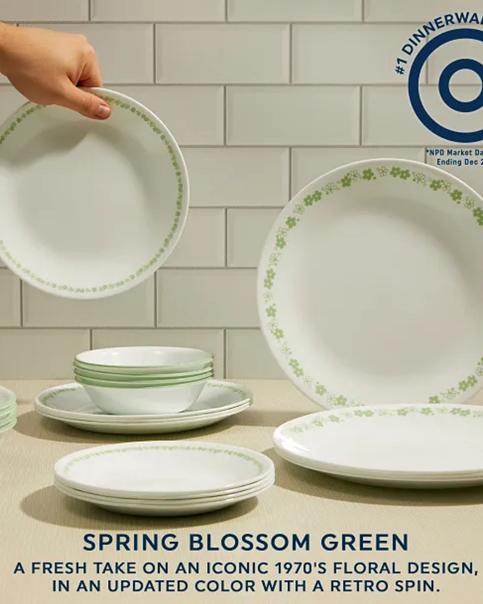 Corelle Spring Blossom Green 12-piece Dinnerware Set, Service for 4. (1150543) - Includes 4 x Dinner Plates, Side Plates & Bowls