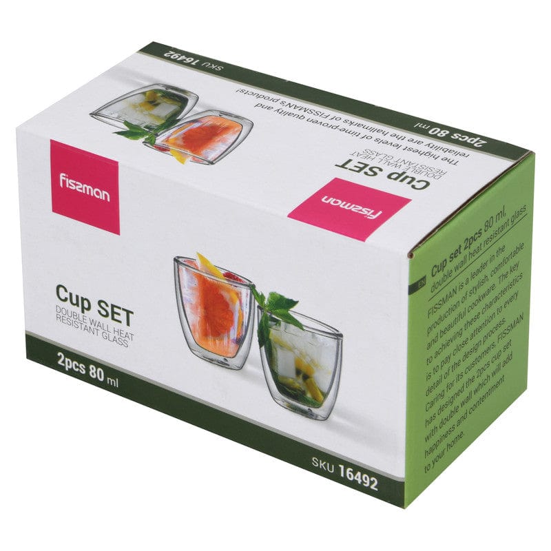 Fissman Double Wall Glasses Borosilicate 2Pc 80ml
