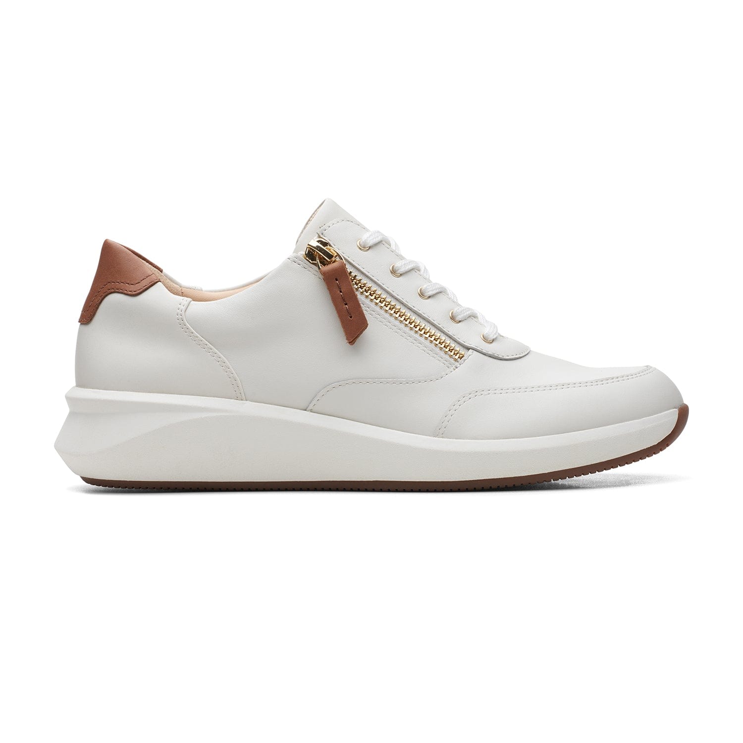 Clarks Un Rio Zip Shoes - White Leather - 261673725 E Width (Wide Fit)
