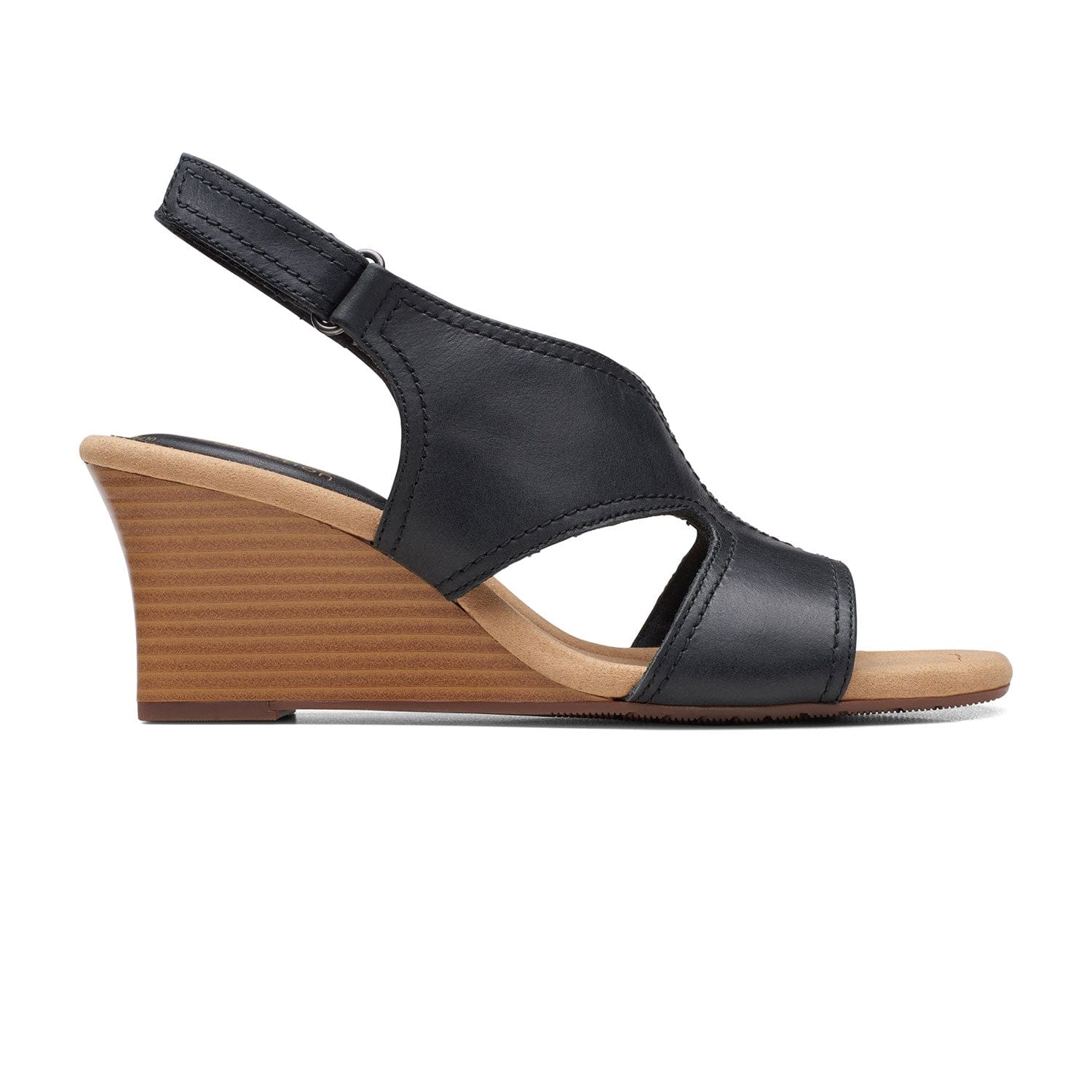 Clarks Kyarra Aster Sandals - Black Leather 261712344 -D Width (Standard Fit)