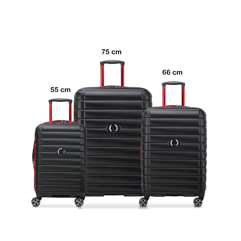 Delsey Shadow 5.0 Alfa Romeo F1 Collection 3Piece SET 55+66+76cm Hardcase 4 Double Wheel Expandable Cabin & Check-In Luggage Trolley Set Black
