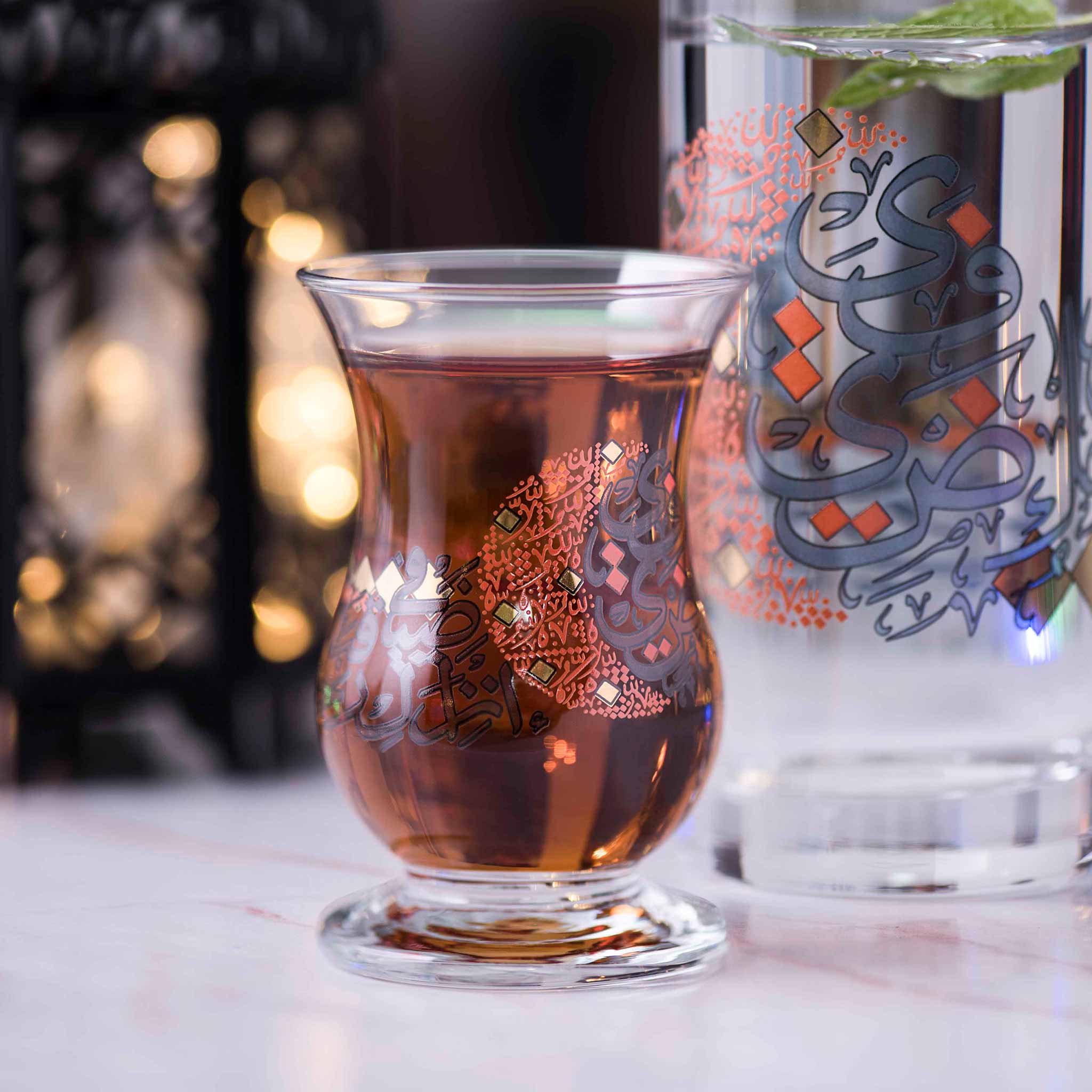 Dimlaj Seraj Tea Istikanas 6Pc Gold & Orange