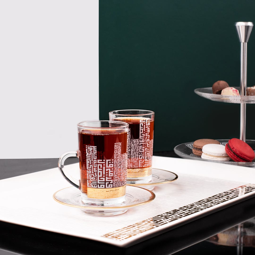 Dimlaj Abraj Tea Cups & Saucers 6Pc Gold