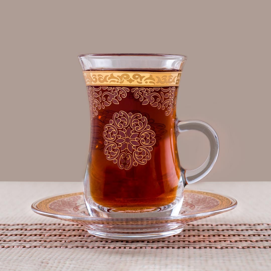 Dimlaj Selena Tea Cups & Saucers 6Pc Gold & Pink