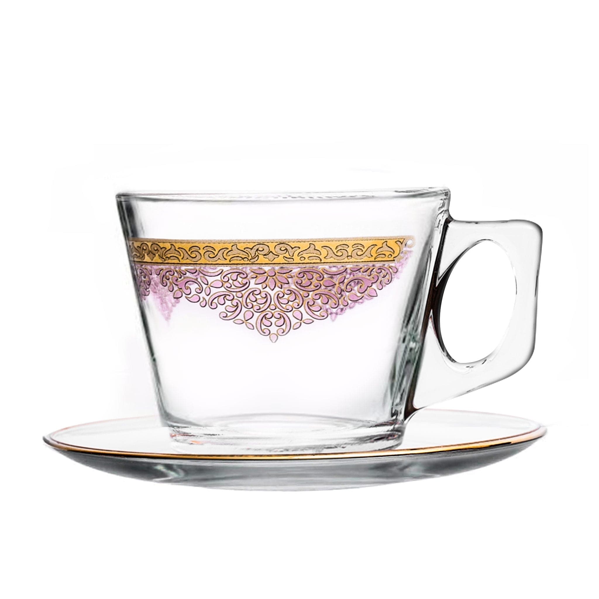 Dimlaj Selena Tea Cups & Saucers 6Pc Gold & Pink