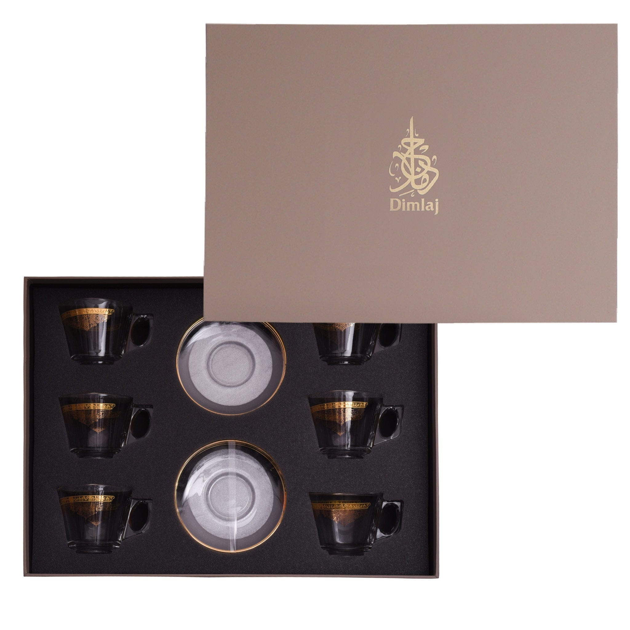 Dimlaj Selena Tea Cups & Saucers 6Pc Gold & Pink