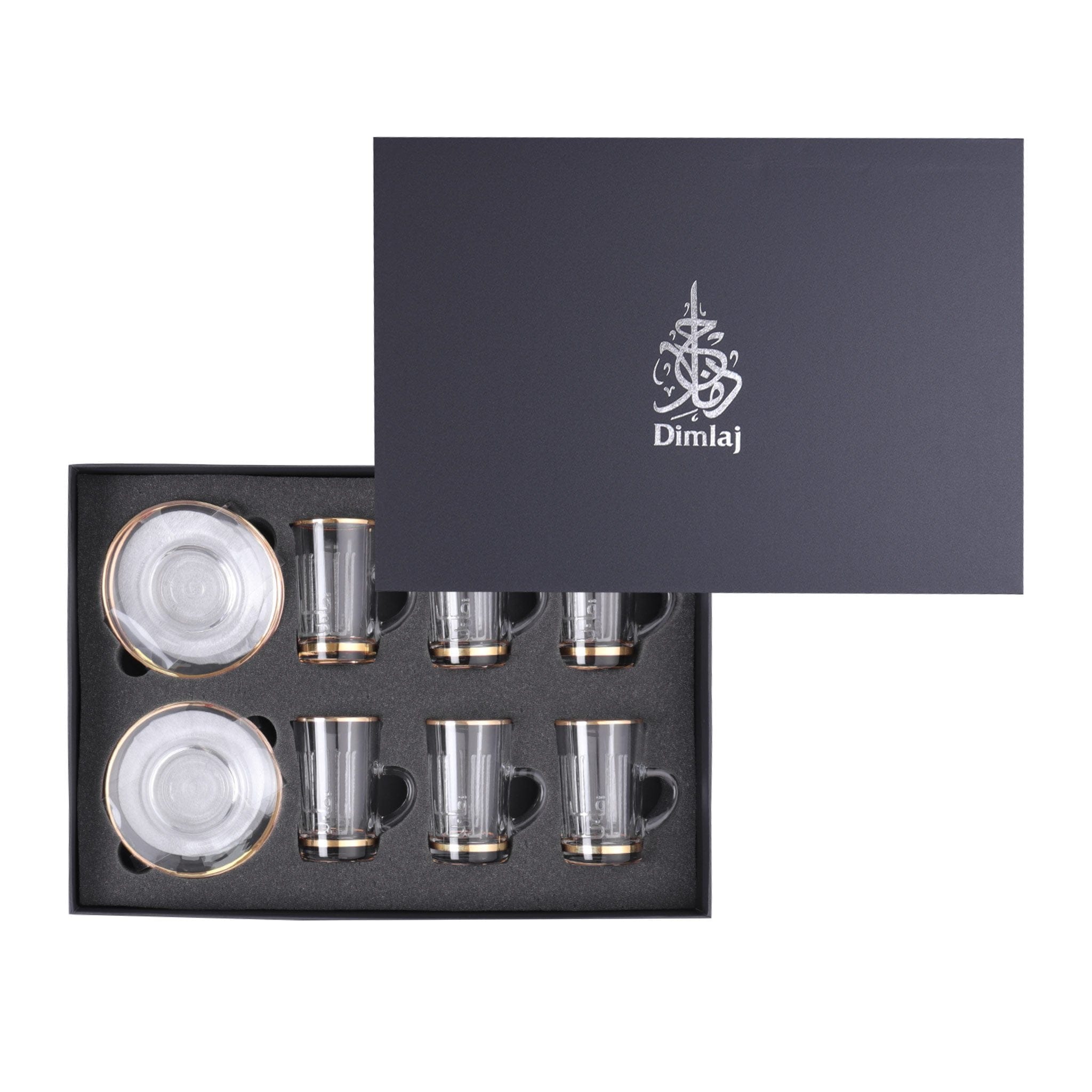 Dimlaj Asala Tea Cups & Saucers 6Pc Gold