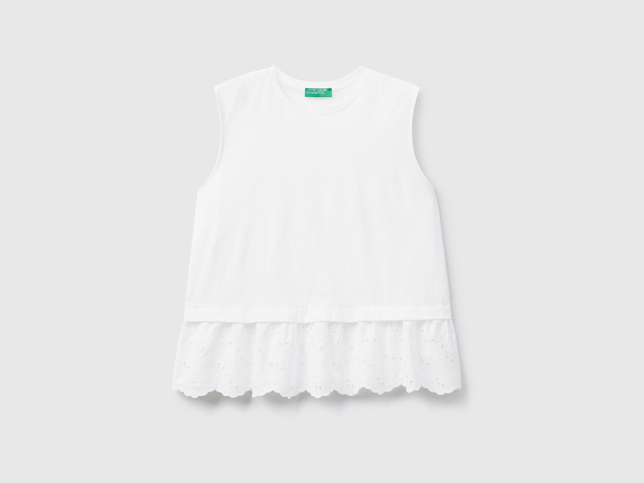 Tank top with broderie anglaise flounce